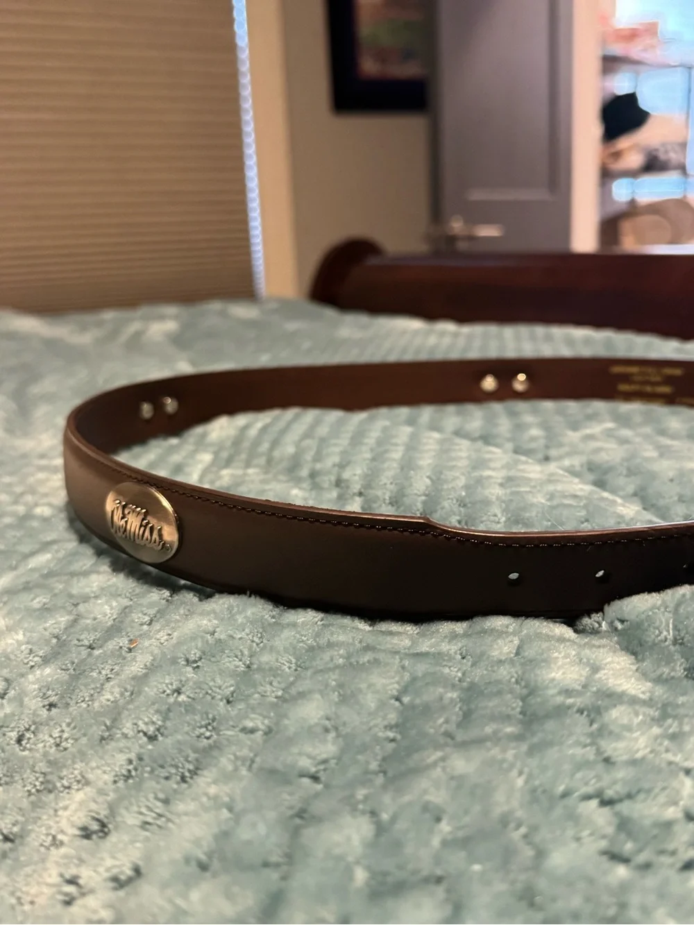 Leather Men’s Belt with Silver Ole Miss Plate - Brown